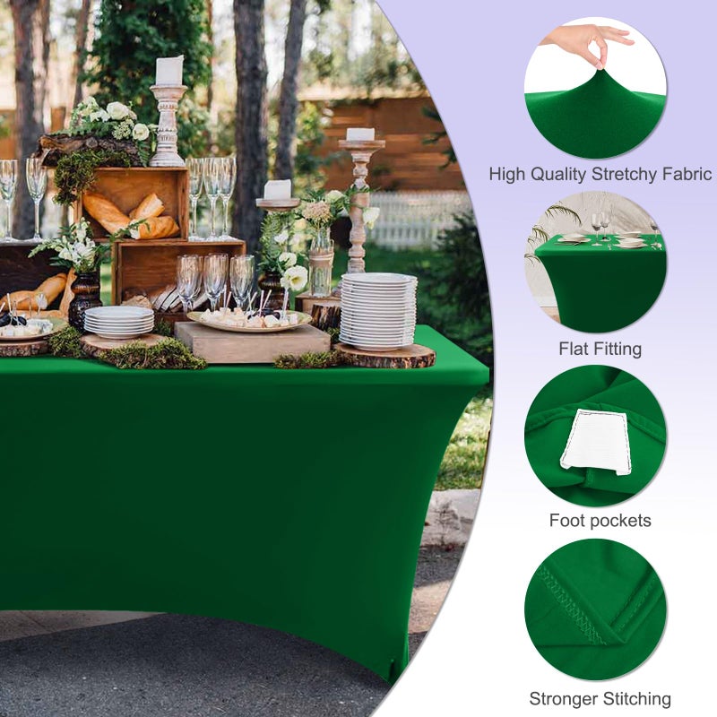 ABCCANOPY 6 FT Forest Green Spandex Table Cover Stretch Fitted Wrinkle Resistant Tablecloth Reuse for Rectangular Folding Table Patry Event Wedding Banquet Protector - Image 2